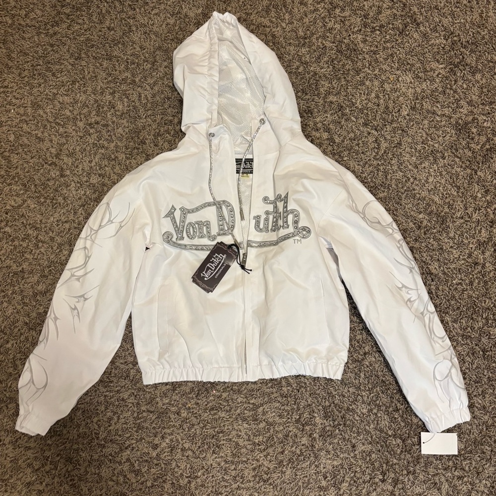 Von Dutch White Rhinestone Windbreaker